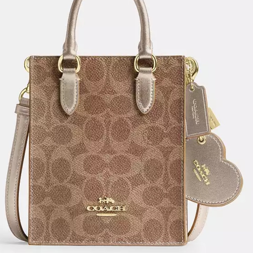 Coach print gift square mini bag with heart keychain - Picture 6 of 10